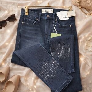 Sam Edelman Petite Dark Blue Embellished Skinny Jeans. NWT 24 waist
